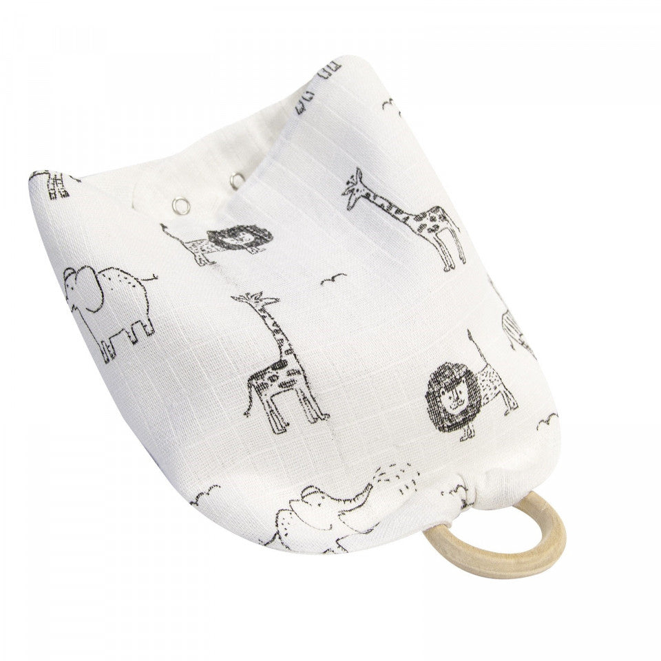 Baveta din muselina cu inel din lemn BabyJem