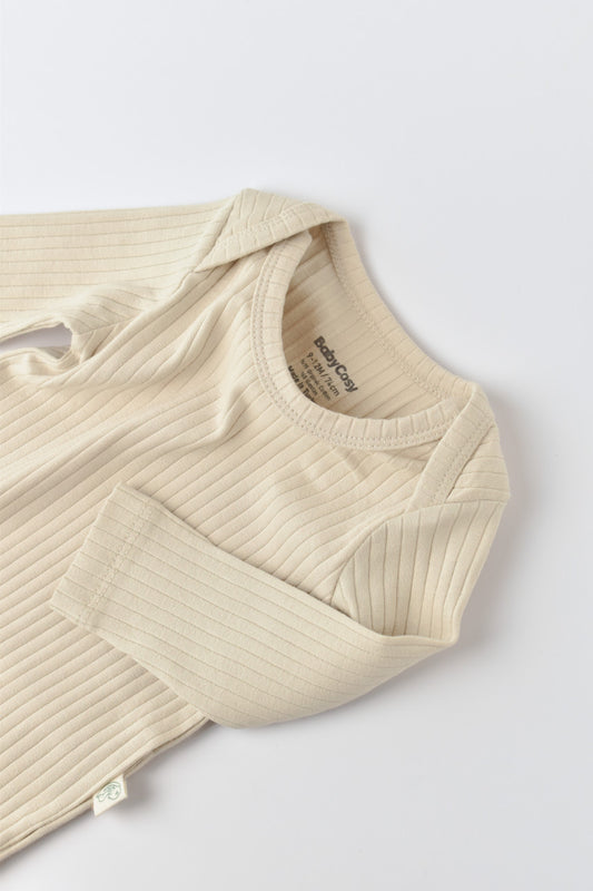 Body Bebe Unisex cu maneca lunga din 95% bumbac organic cu 5% elastan - Crem, BabyCosy