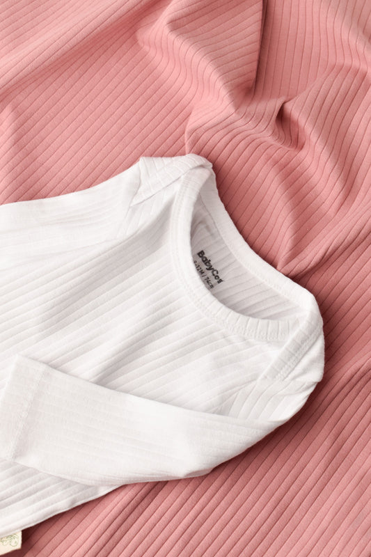 Body Bebe Unisex cu maneca lunga din 95% bumbac organic cu 5% elastan - Alb, BabyCosy