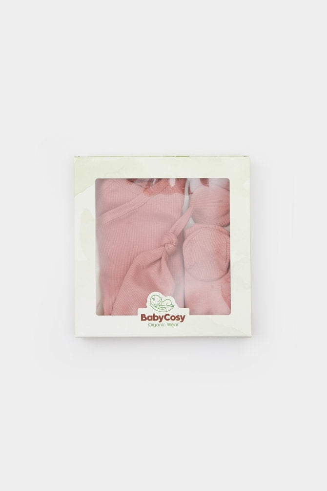 Cutie 4 piese pentru nou nascut - 100% bumbac organic - Roz, BabyCosy
