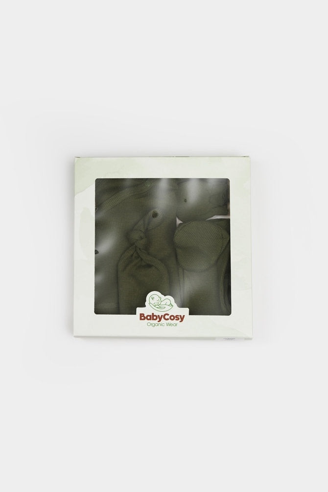 Cutie 4 piese pentru nou nascut - 100% bumbac organic - Verde, BabyCosy