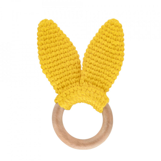 Jucarie dentitie din bumbac cu inel din lemn BabyJem Amigurumi