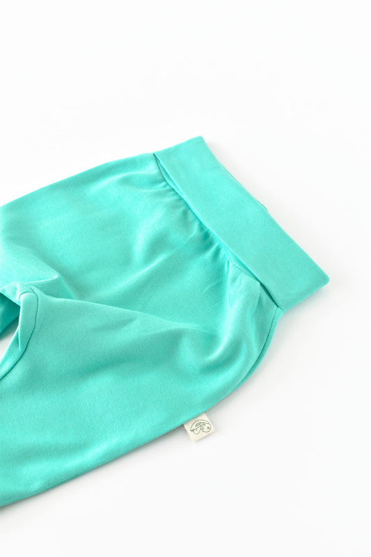 Pantaloni Bebe Unisex din bumbac organic Turcoaz BabyCosy