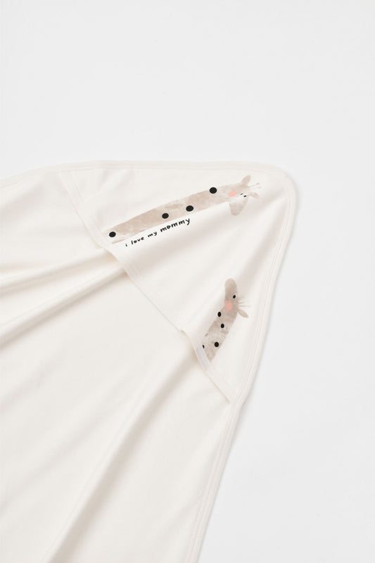 Paturica din bumbac organic Girafe, BabyCosy, Ecru, 85X85 cm