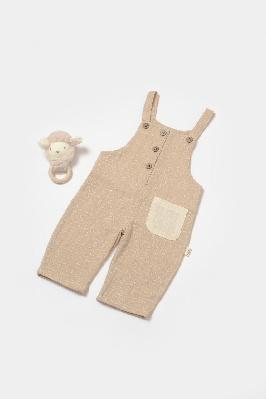 Salopeta cu bretele si buzunar, 100% bumbac - Apricot, BabyCosy