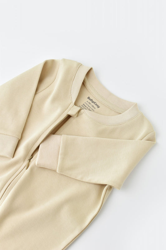 Salopeta cu fermoar cu maneca lunga si pantaloni lungi - 100%bumbac organic - Crem, BabyCosy