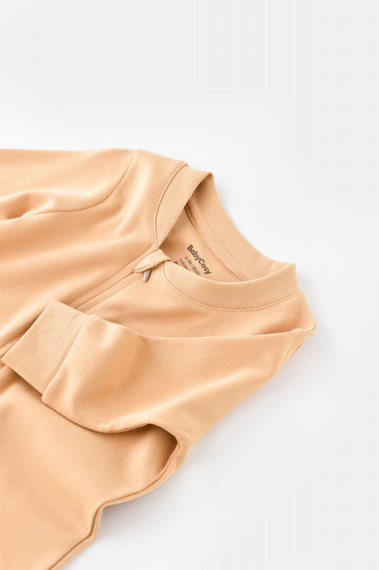 Salopeta cu fermoar cu maneca lunga si pantaloni lungi - 100%bumbac organic - Mustar, BabyCosy