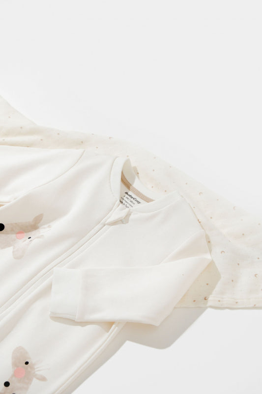 Salopeta cu fermoar Girafe, BabyCosy, 100% bumbac organic, Ecru