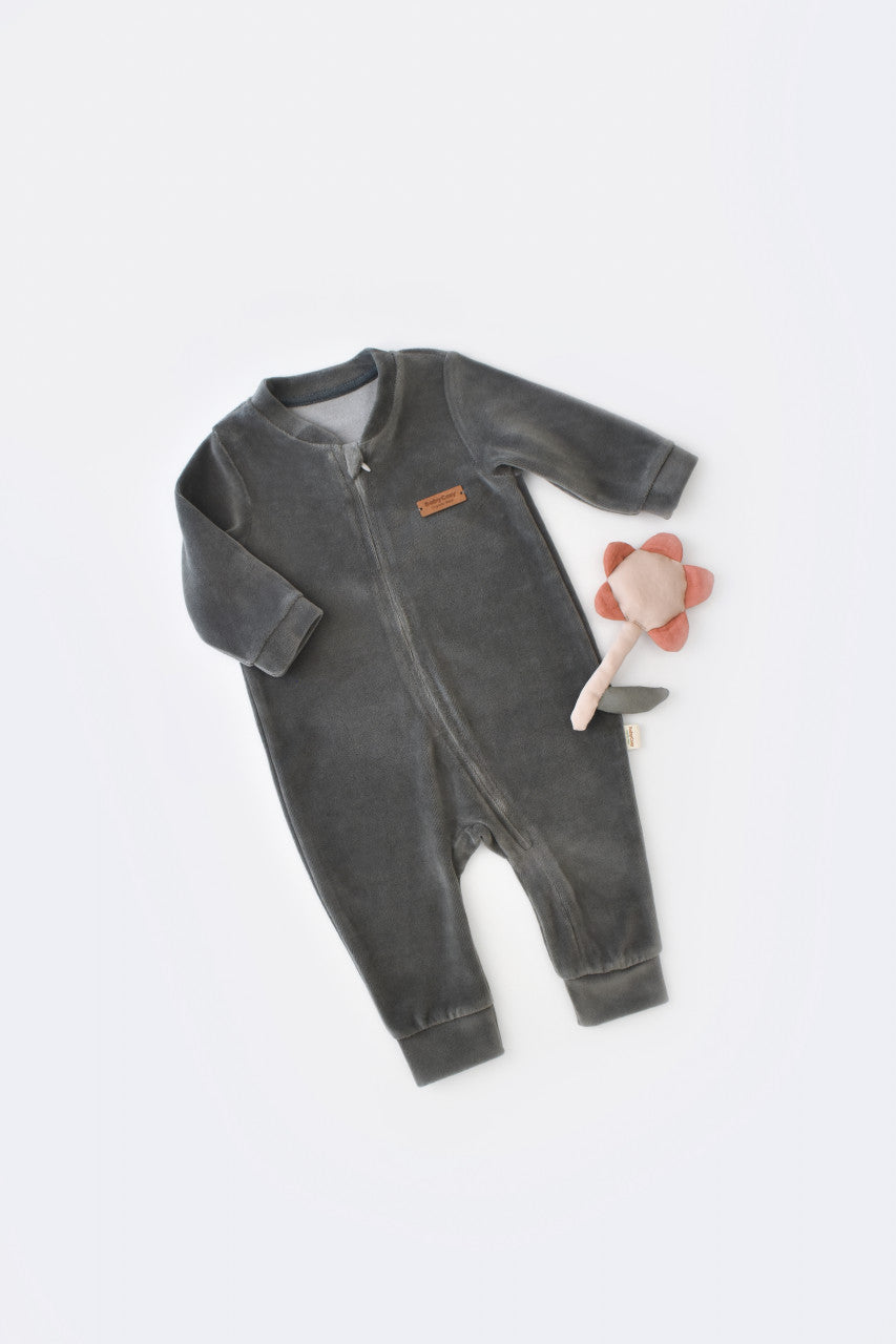 Salopeta cu maneca lunga si fermoar din 80%bumbac organic si 20% poliester - Antracit, BabyCosy