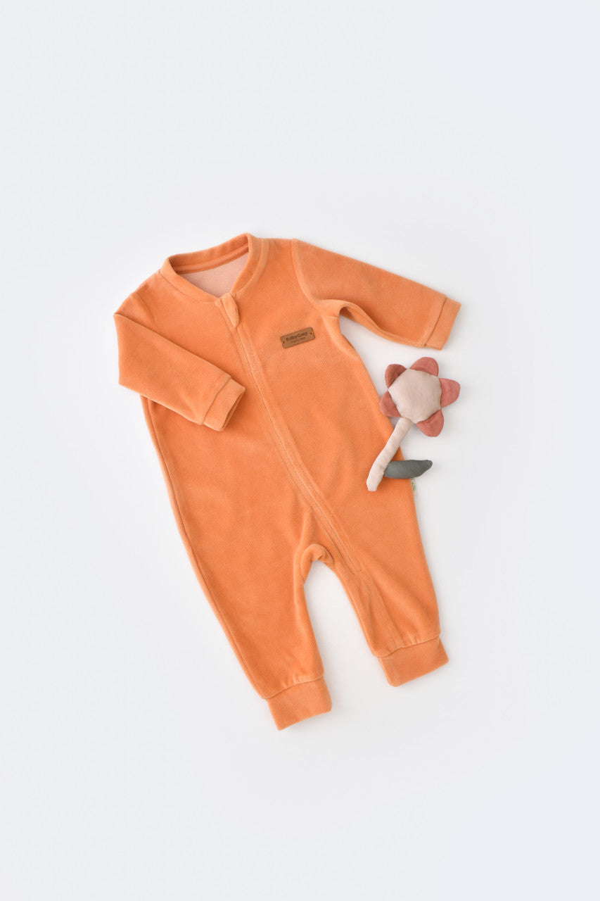 Salopeta cu maneca lunga si fermoar din 80%bumbac organic si 20% poliester - Portocaliu, BabyCosy