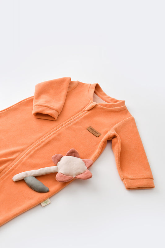 Salopeta cu maneca lunga si fermoar din 80%bumbac organic si 20% poliester - Portocaliu, BabyCosy