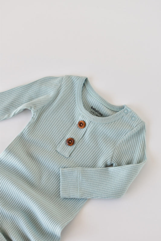 Salopeta cu maneca lunga si pantaloni lungi din bumbac organic si modal - Mint BabyCosy