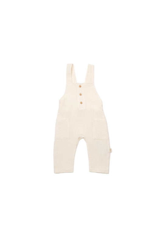 Salopeta de vara cu buzunare din muselina, BabyCosy, 100% bumbac organic, ecru