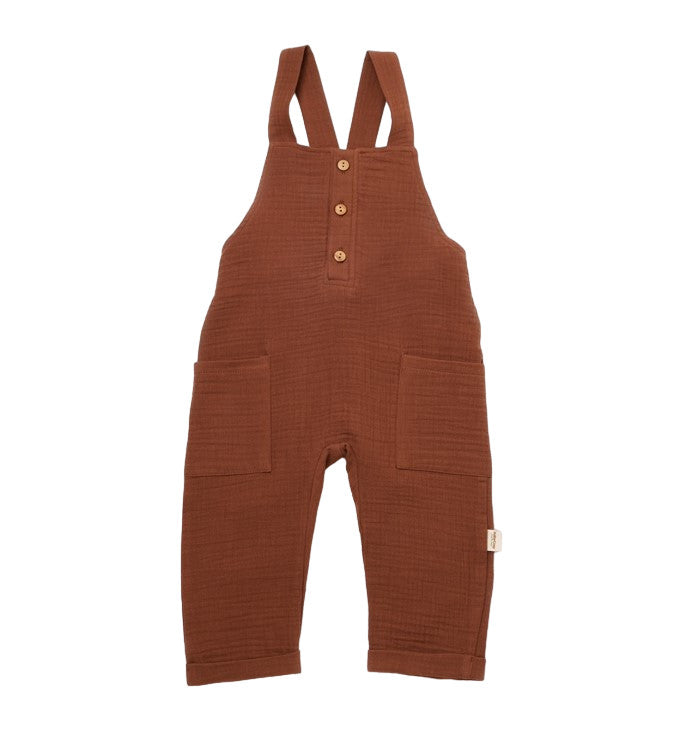 Salopeta de vara cu buzunare din muselina, BabyCosy, 100% bumbac organic, caramiziu