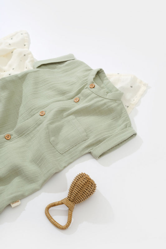Salopeta de vara din muselina, BabyCosy, 100% bumbac organic, verde