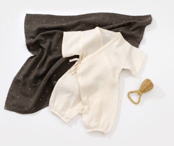 Salopeta petrecuta din muselina, BabyCosy, 100% bumbac organic, Ecru