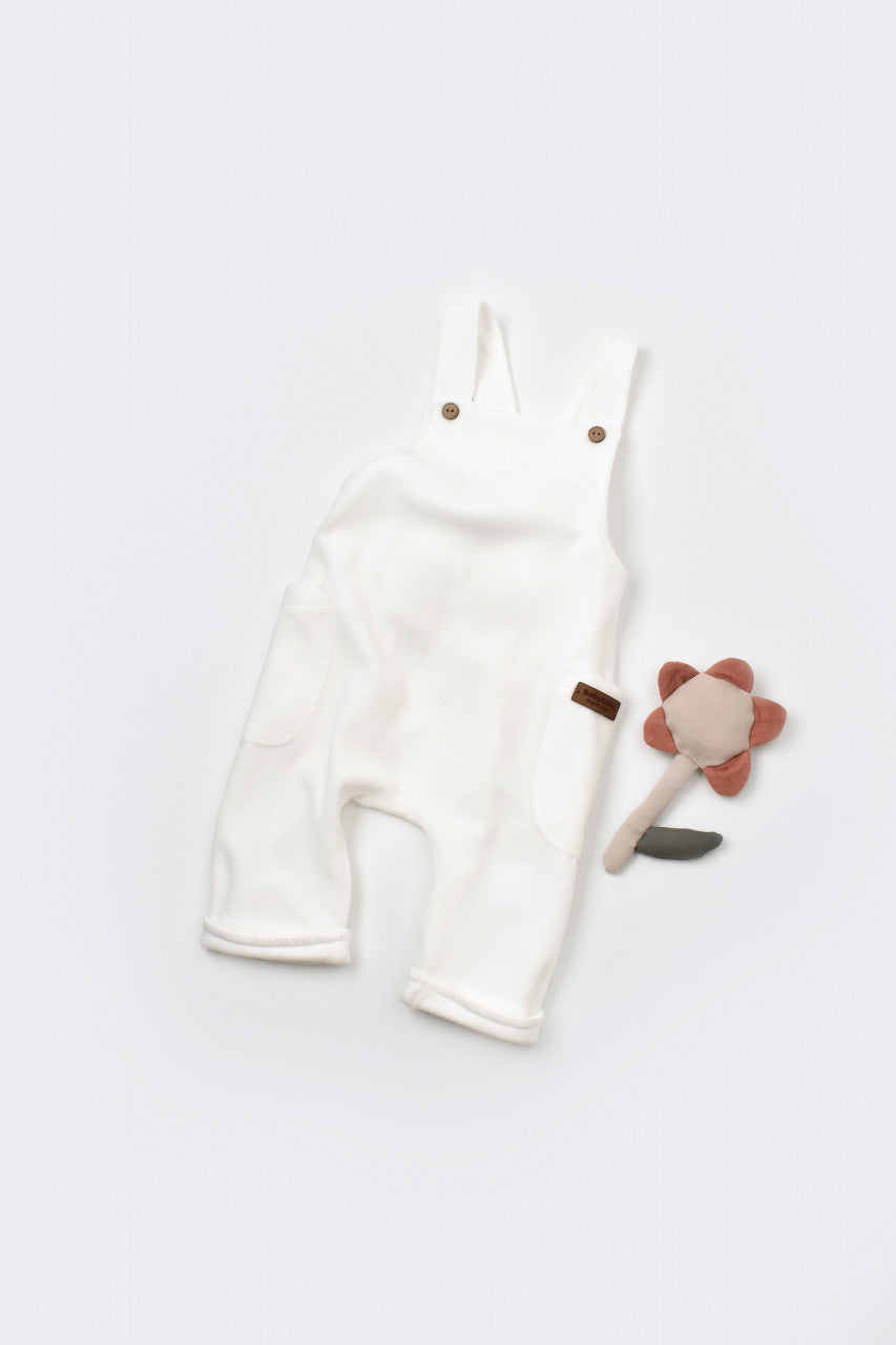 Salopeta Velvet cu bretele din 80%bumbac organic si 20% poliester - Ecru, BabyCosy