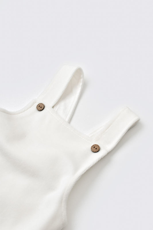 Salopeta Velvet cu bretele din 80%bumbac organic si 20% poliester - Ecru, BabyCosy