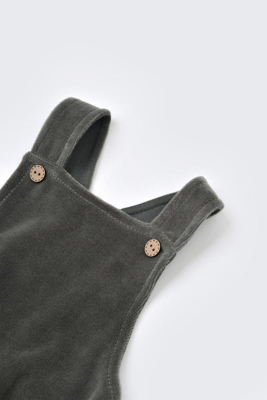 Salopeta Velvet cu bretele din 80%bumbac organic si 20% poliester - Antracit, BabyCosy