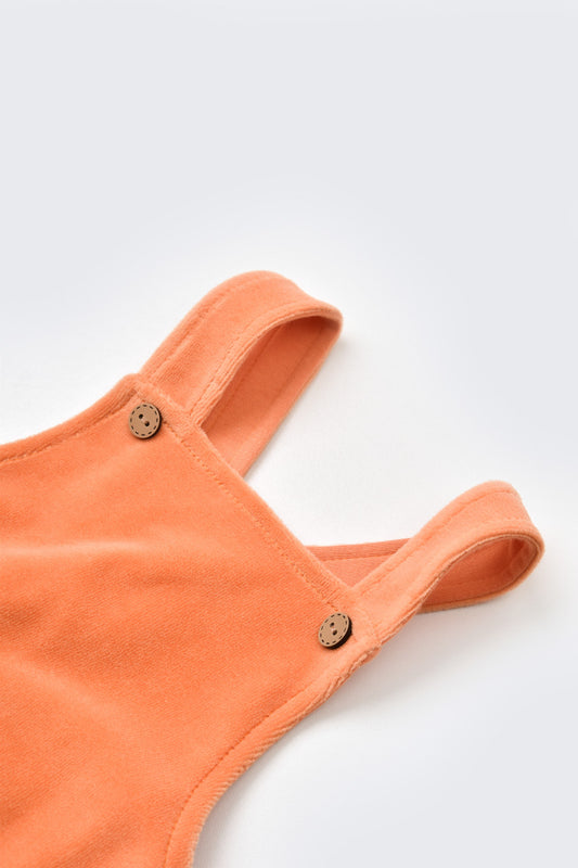 Salopeta Velvet cu bretele din 80%bumbac organic si 20% poliester - Portocaliu, BabyCosy