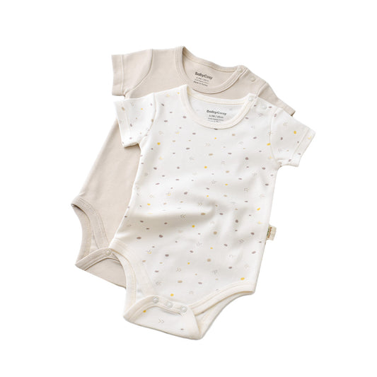 Set 2 body-uri bebe unisex -100% bumbac organic - Ecru cu buline, BabyCosy