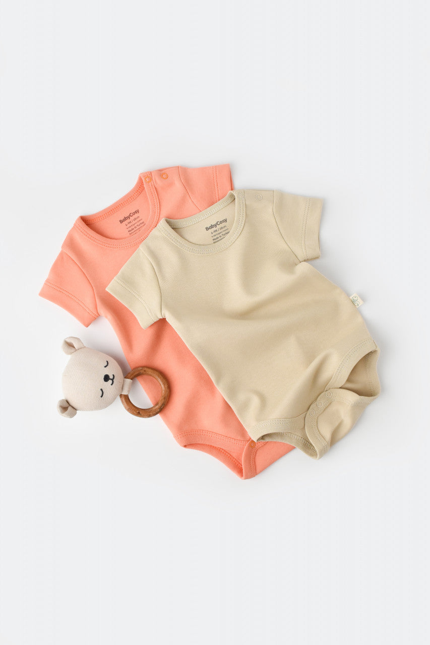Set 2 body-uri bebe unisex -100% bumbac organic - Roz/Crem, BabyCosy