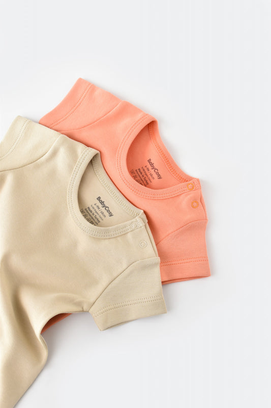 Set 2 body-uri bebe unisex -100% bumbac organic - Roz/Crem, BabyCosy