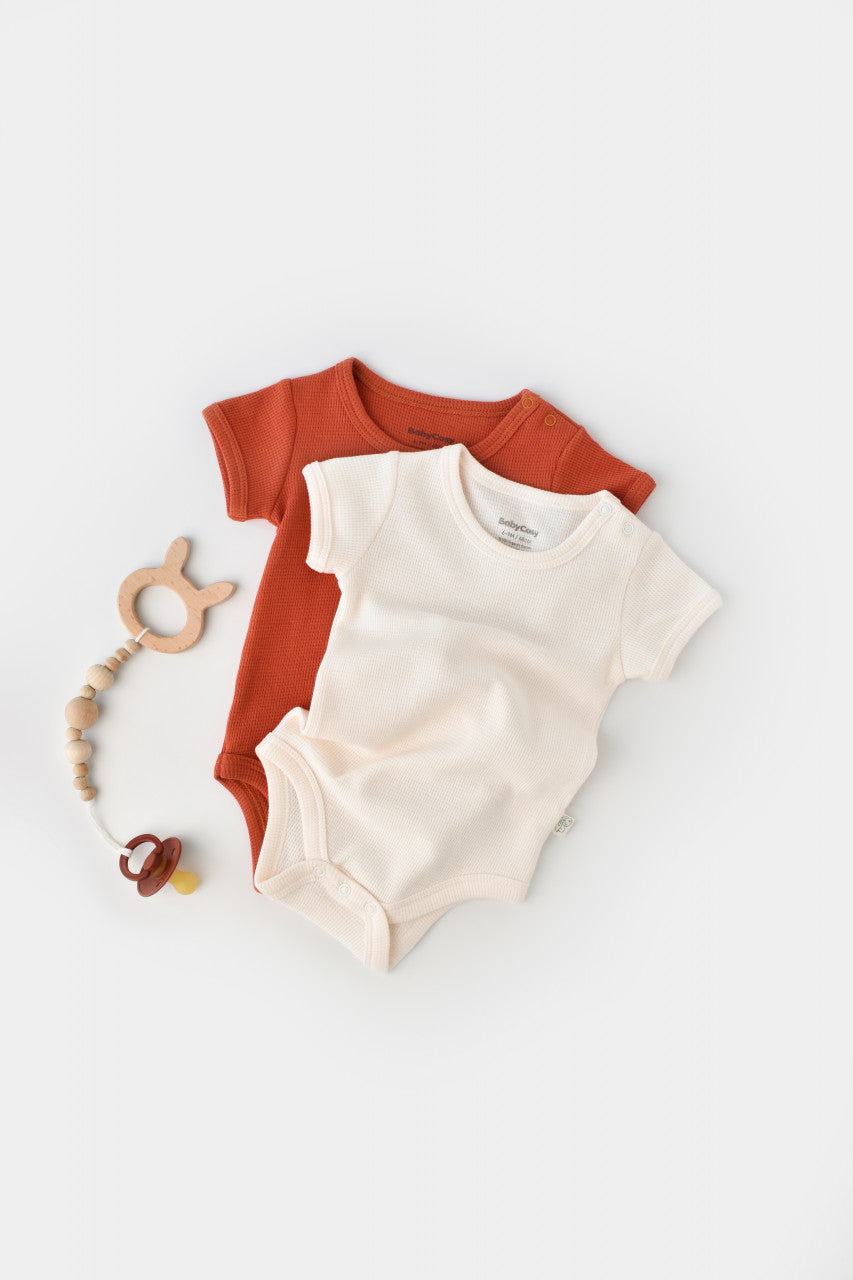 Set 2 body-uri bebe unisex -100% bumbac organic - Scortisoara/Ecru, BabyCosy