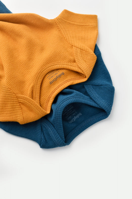Set 2 body-uri bebe unisex din bumbac organic si modal - Bleumarin/Sofran, BabyCosy