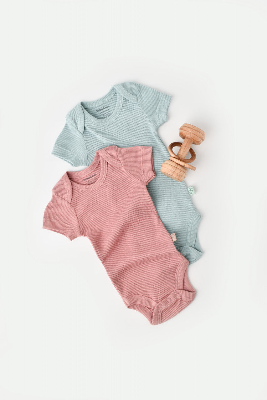 Set 2 body-uri bebe unisex din bumbac organic si modal - Mint/Rose, BabyCosy