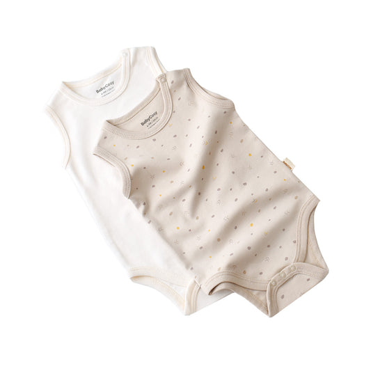 Set 2 body-uri fara maneci bebe unisex -100% bumbac organic - Crem cu buline, BabyCosy