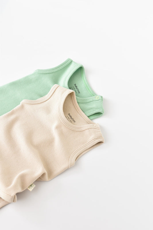 Set 2 body-uri fara maneci bebe unisex -100% bumbac organic - Mint/Stone, BabyCosy