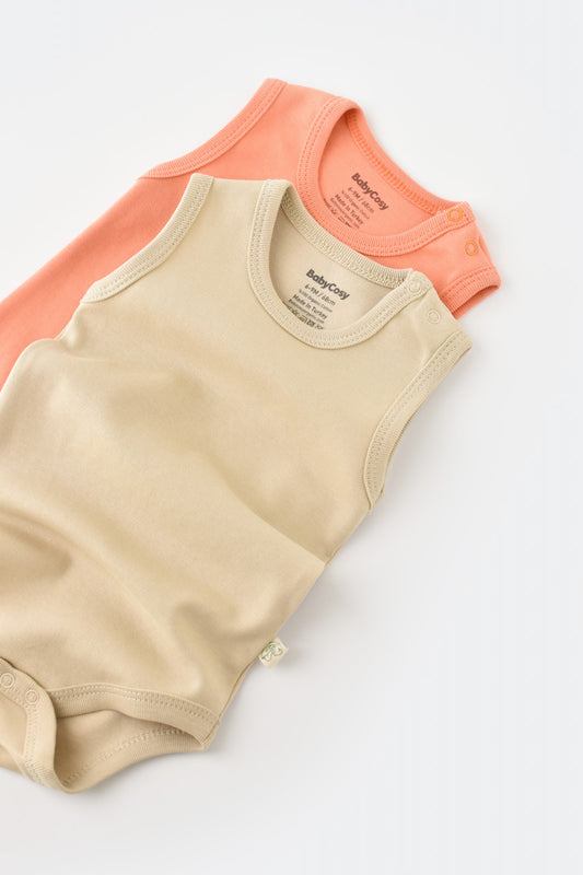 Set 2 body-uri fara maneci bebe unisex -100% bumbac organic - Roz/Crem, BabyCosy