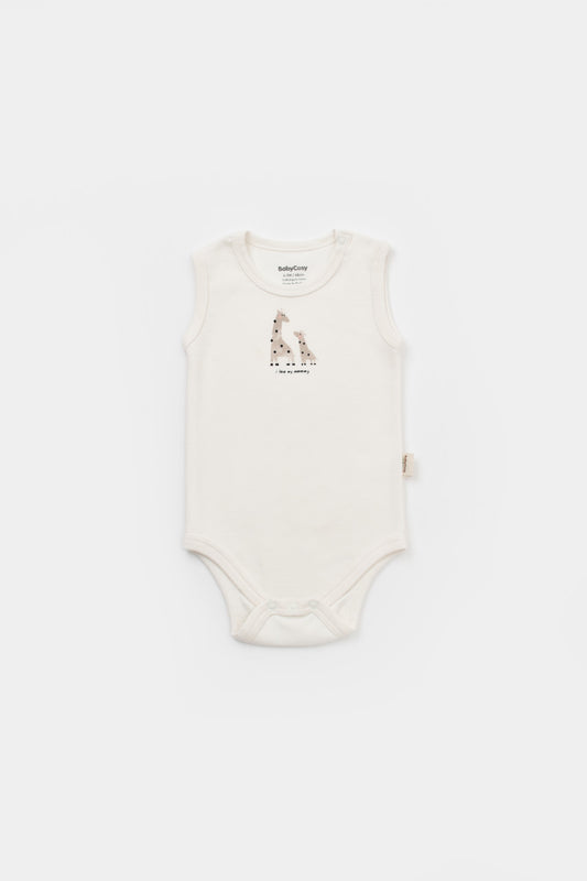 Set 2 body-uri fara maneci bebe unisex Girafa, BabyCosy, 100% bumbac organic