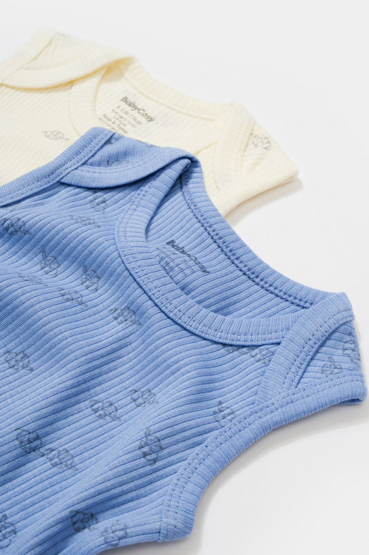 Set 2 body-uri fara maneci Printed, BabyCosy, 50% modal+50% bumbac, Ecru/Lavanda