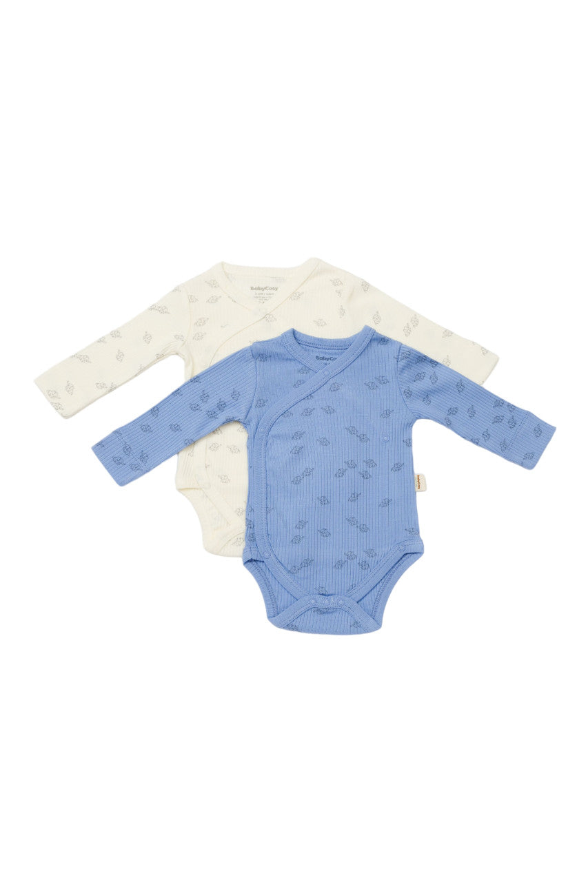 Set 2 body-uri petrecute Printed, BabyCosy, 50% modal+50% bumbac, Ecru/Lavanda