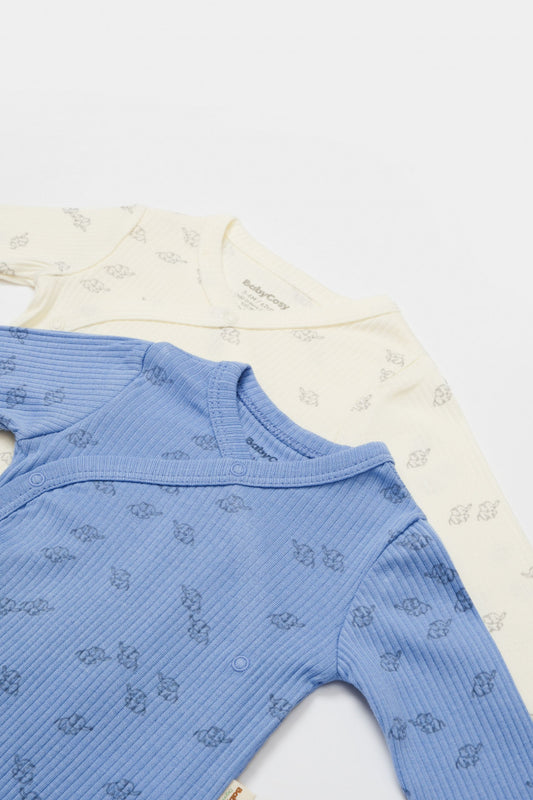 Set 2 body-uri petrecute Printed, BabyCosy, 50% modal+50% bumbac, Ecru/Lavanda