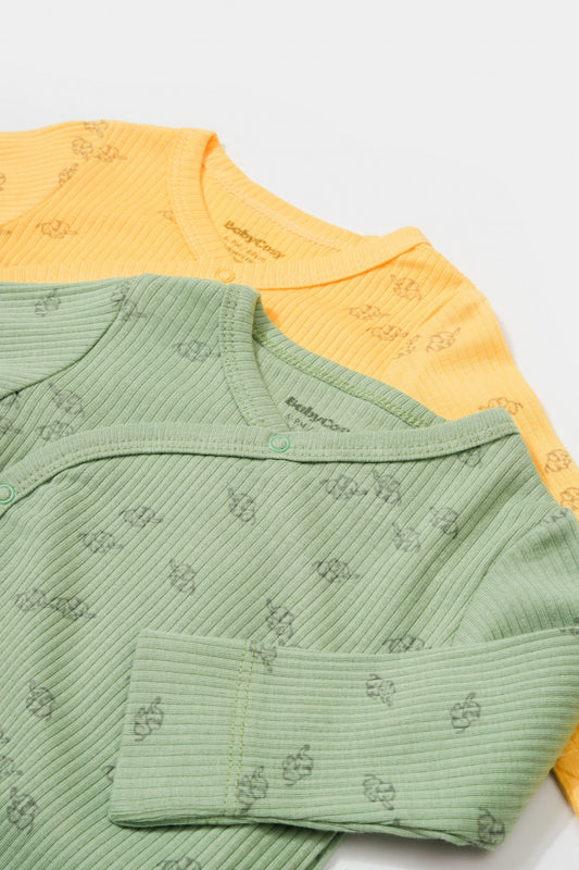 Set 2 body-uri petrecute Printed, BabyCosy, 50% modal+50% bumbac, Lamaie/Verde