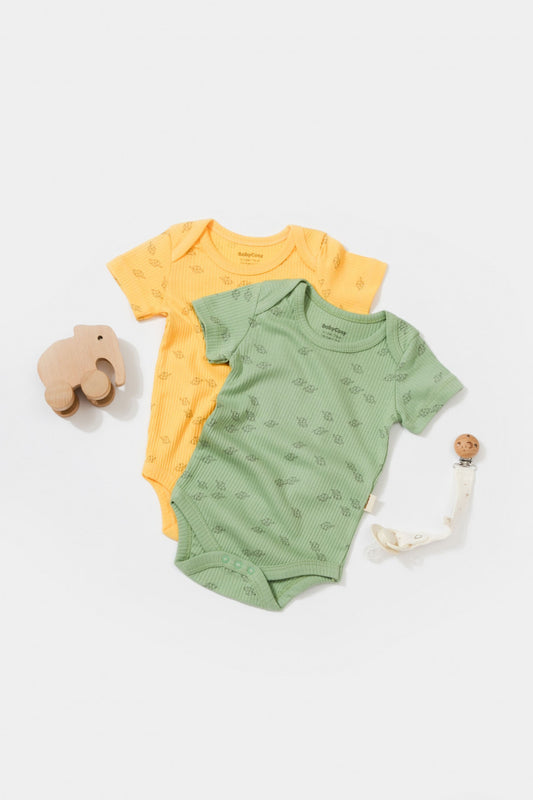 Set 2 body-uri Printed, BabyCosy, 50% modal+50% bumbac, Lamaie/Verde