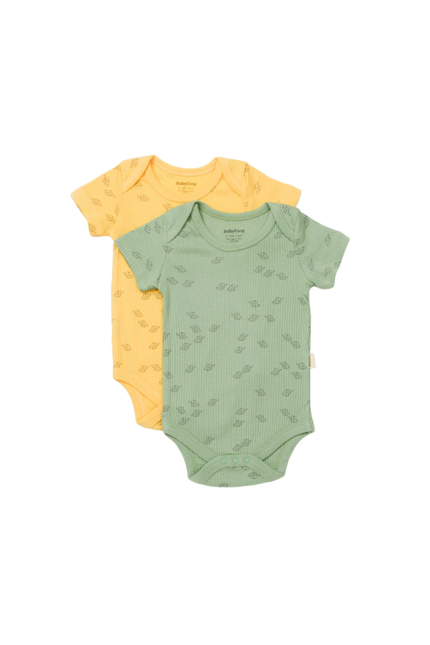 Set 2 body-uri Printed, BabyCosy, 50% modal+50% bumbac, Lamaie/Verde