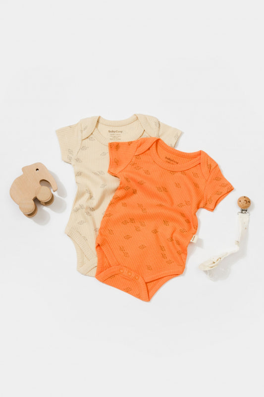 Set 2 body-uri Printed, BabyCosy, 50% modal+50% bumbac, Stone/Apricot