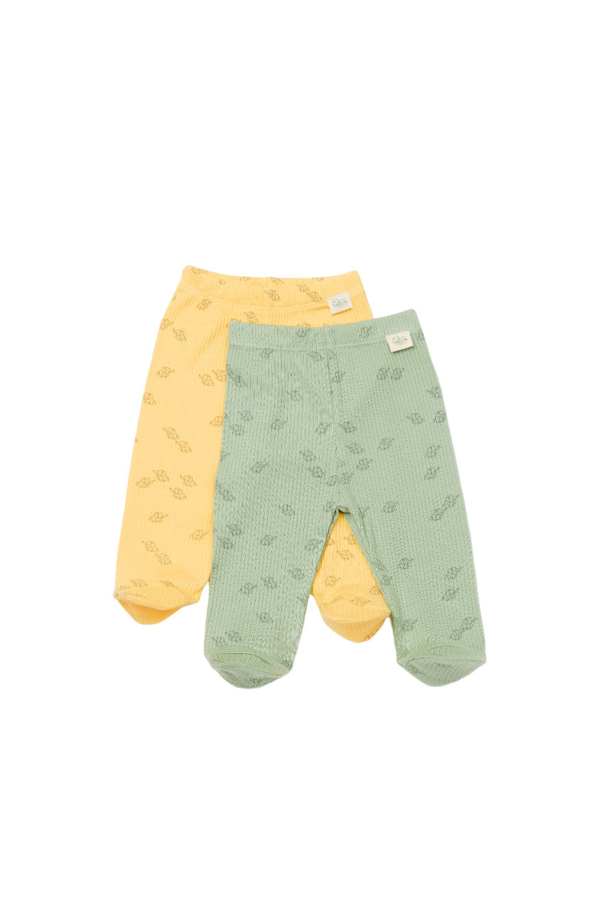 Set 2 pantalonasi cu botosei Printed, BabyCosy, 50% modal+50% bumbac, Lamaie/Verde