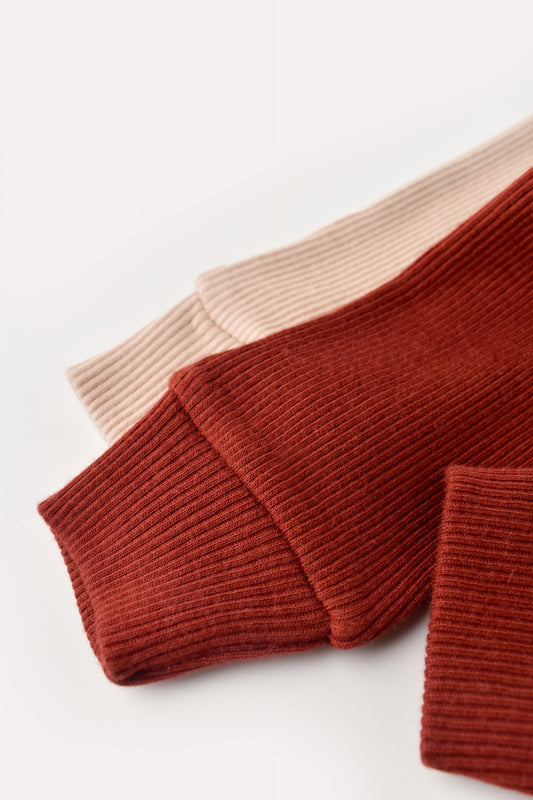 Set 2 pantaloni bebe unisex din bumbac organic si modal - Caramiziu/Somon, BabyCosy