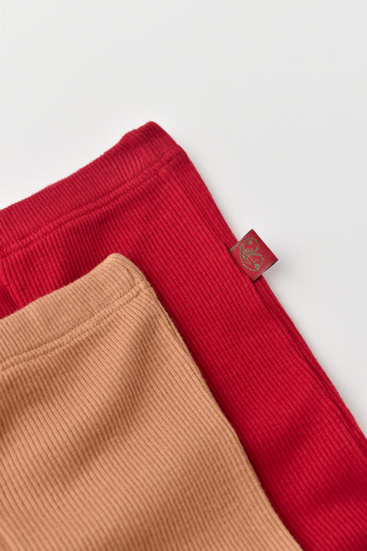 Set 2 pantaloni bebe unisex din bumbac organic si modal - Maro/Rosu, BabyCosy