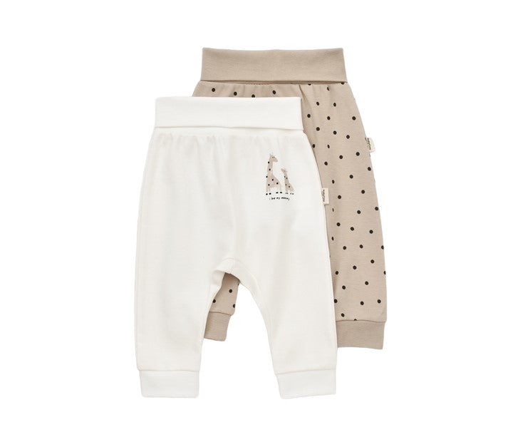 Set 2 pantaloni bebe unisex Girafa, BabyCosy, 100% bumbac organic