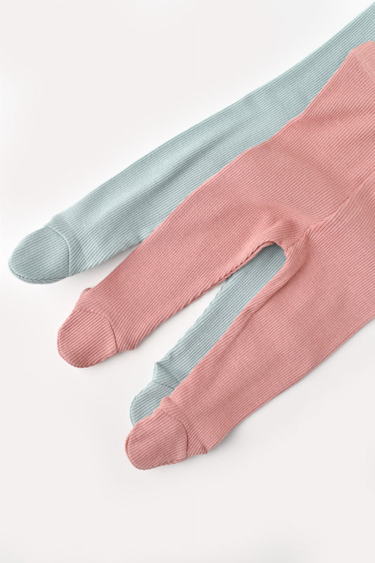 Set 2 pantaloni cu botosei bebe unisex din bumbac organic si modal - Mint/Rose, BabyCosy