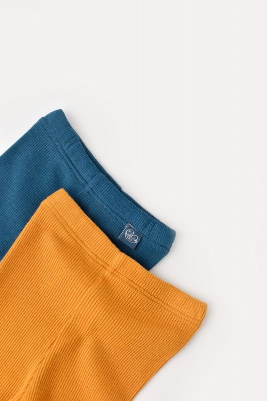 Set 2 pantaloni cu botosei bebe unisex din bumbac organic si modal - Bleumarin/Sofran, BabyCosy