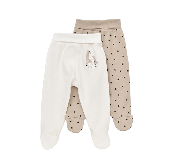 Set 2 pantaloni cu botosei bebe unisex Girafa, BabyCosy, 100% bumbac organic