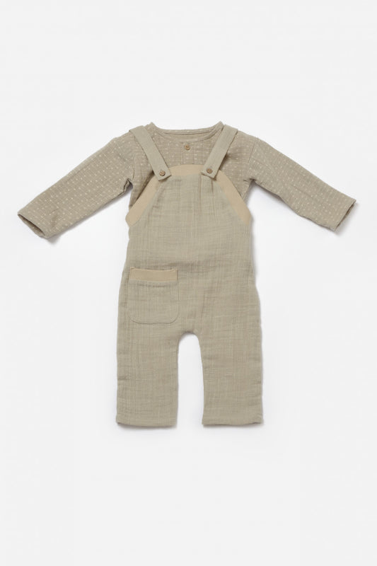 Set bluza si salopeta, Winter muselin, 100% bumbac - Verde, BabyCosy