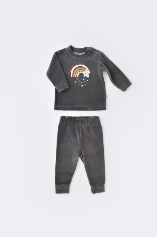 Set Curcubeu cu bluzita cu maneca lunga si pantaloni lungi din 80%bumbac organic si 20% poliester - Antracit, BabyCosy